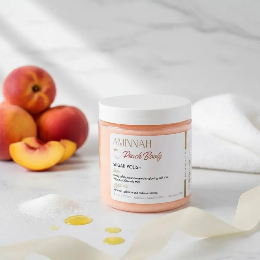 Aminnah Skin Renewing Peach Sugar Scrub for Soft, Glowing Skin Made In USA